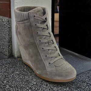 Veronica Beard Elissa Gray Suede Wedge Lace-Up Sneaker, Size 9